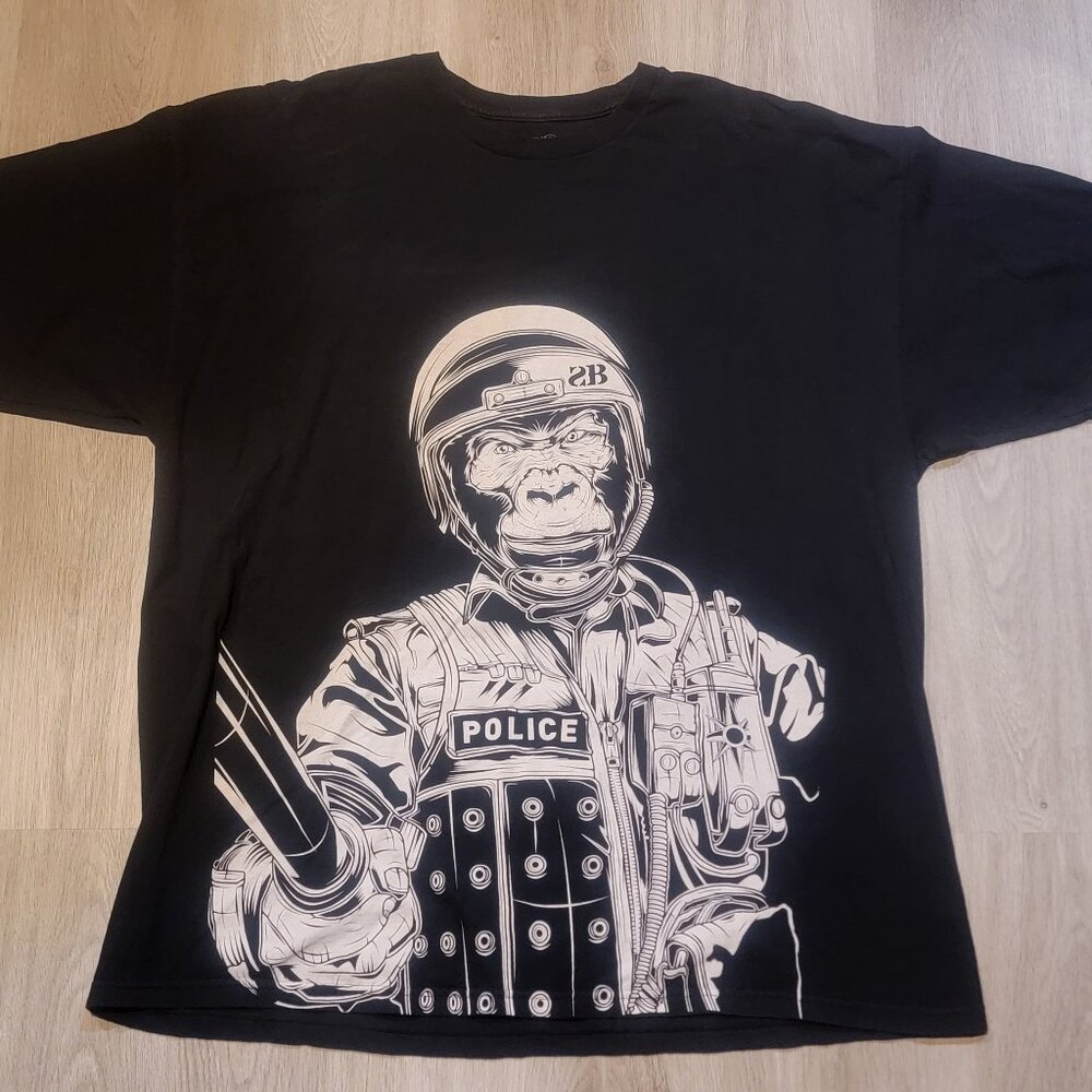 Steadfast Brand Men's 2XL Short Sleeve T-Shirt Black Monkey Police